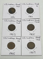 (6) U.S. Indian Head Pennies Dated 1891-1905 (Carded)