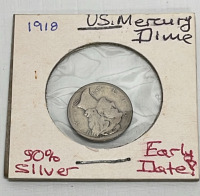 (5) U.S. Mercury Dimes Dated 1916-1942 90% Silver (Carded) - 4