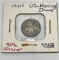 (5) U.S. Mercury Dimes Dated 1916-1942 90% Silver (Carded) - 5