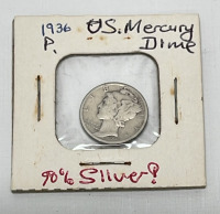 (5) U.S. Mercury Dimes Dated 1936-1945 90% Silver (Carded) - 3