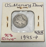 (5) U.S. Mercury Dimes Dated 1936-1945 90% Silver (Carded) - 5