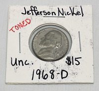 (1) 1960 Lincoln Penny, (3) Jefferson NickelCoins Dated 1968-1969 (Carded) - 3