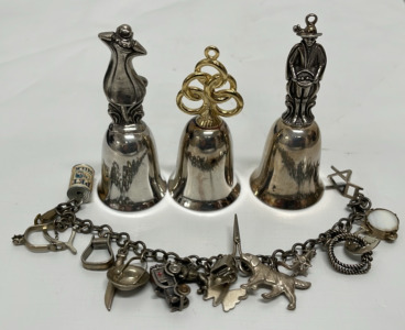 (3) Reed & Barton 12 Days Of Christmas Silver Bells And Charm Bracelet