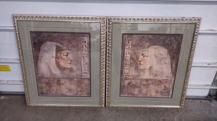 (2) Large 31½"x 36½"x 1½" John David Parrish Egyptian Themed Prints: Cleopatra and Ramses