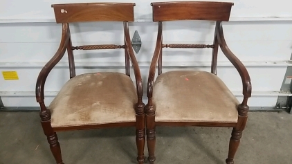 (2)Authentic Wooden and Beige Fabic Chair