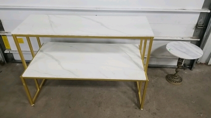 Small Marble Styled Shelves/Entertainment Table w/ Small Marble Table