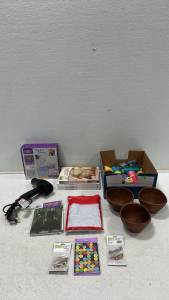 Conair 1875 Hair Dryer, Pop-Out Character Craft Kit, (4) Disney Year Books (1996-1999), (3) Wooden Bowls, Box of Various Color Thread, Last Minute Gifts Book, (2) Angel Jewelry Barette Kit, and More