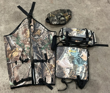 (1) Camouflage Snake Gaiters (1) Camo Fieldline Fanny Pack (1) Wolf Pack Starters Insulated Sack & More (R6)