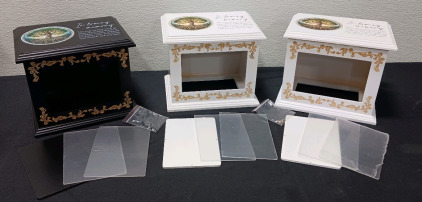 (3) Wooden Urns for human ashes with photo frame- 9"x 7.5"x6.9"- 2 white 1 Black