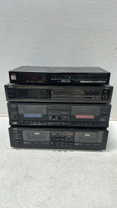 Yamaha K-30 Natural Sound Stereo Double Cassette Deck, JVC TD-W10 Stereo Double Cassette Deck, JVC SEA-RM20, Computerized, Remote System Controller w/ Graphic Equalizer, FISHER AM/FM Stereo Synthesizer Tuner