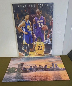 (1) Sports Legends Black Mamba Lebron James & Stephen Curry, Canvas Wall Art, 24" x 30" & (1) Brooklyn Bridge Canvas Wall Art, 24" x 30"