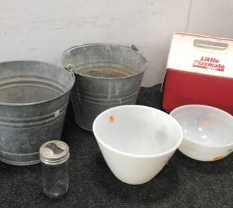 Vintage Glassware & Metal Buckets
