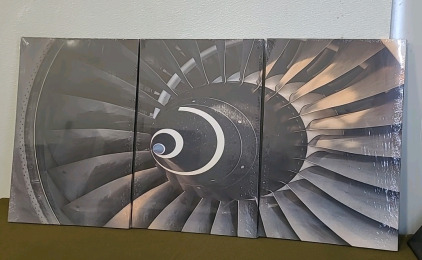 (1) 3-Panel Turbo-jet Engine Canvas Art Decor, 24"x 47"<br/>