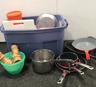 Tote of Cooking Utensils - Great for camping!