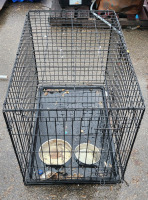 Large Wire Dog Crate with Water and Food Bowls... - 3