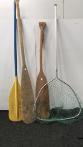 (3) Boat Oars And A Fishing Net