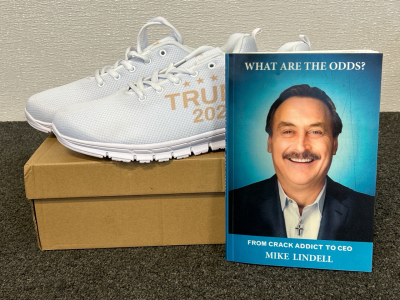 Pair Of Size 13 Sneakers and Mike Lindell Book