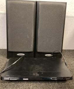 2- Denom Speakers & Philips Blu-Ray DVD Player BDP2205