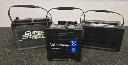 (3) Car batteries - ValuePower VP-26, Super Start Premium 56-72J And 65PRMJ Batteries