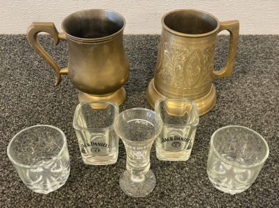 Goblet, Beer Stein, and Shot Glasses