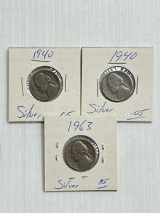 (3) Vintage Silver Nickels: 1940 and 1963