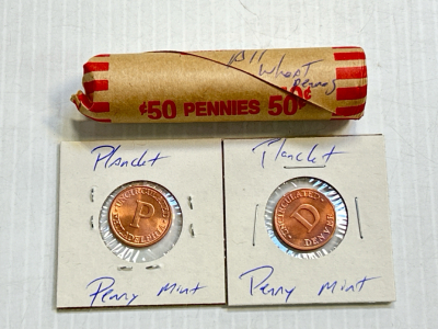 Roll of Vintage Wheat Pennies and (2) Blank Mint Pennies (Philadelphia and Denver)