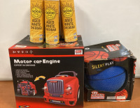 Motor Car Engine , Silent Basketball & 6 Cans Of The Good Crisp Chips Aged White Cheddar