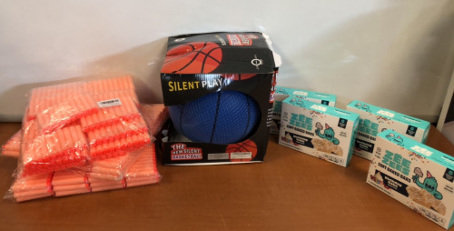 Silent Play Basketball, Nerfgun Bullets (3 Packs), ZeeZees Soft Baked Bars (4 Boxes)