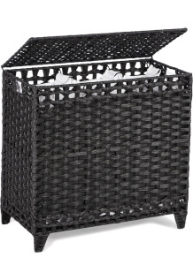 Black Woven Laundry Hamper - 3 Sections & Removable Bags