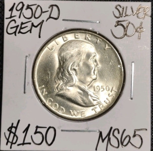 (1) 1950-D MS65 Gem Silver Franklin Half Dollar