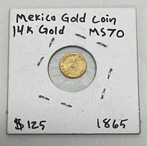 1865 14k Gold Mexico Coin (MS70)