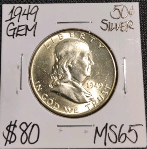 (1) 1949 MS65 Gem Silver Franklin Half Dollar