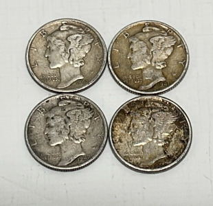 (4) Mercury Silver Dimes Dated 1941-1944