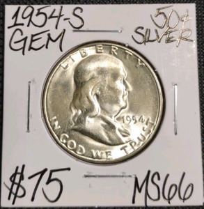 (1) 1954-S MS66 Gem Silver Franklin Half Dollar