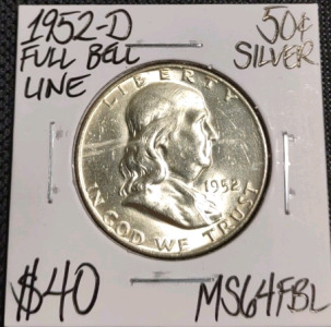 (1) 1952-D MS64FL Full Bell Line Franklin Half Dollar