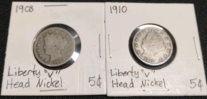 (2) Liberty Head "V" Nickels 1908 & 1910