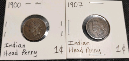 (2) Indian Head Pennies 1900 & 1907