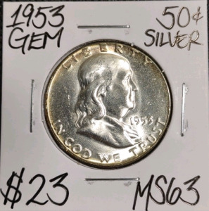 (1) 1953 MS63 Gem Silver Franklin Half Dollar