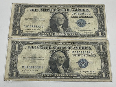 (2) Washington $1.00 Silver Certificate Bills Dated 1935 (Sleeved)