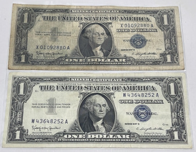 (2) Washington $1.00 Silver Certificate Bills Dated 1957 (Sleeved)