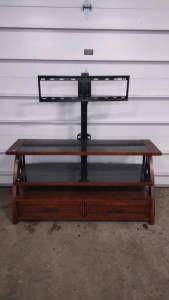 (1) Wooden Based Frame & Metal w/ Glass Tops TV Entertainment Center w/ 2-Drawers