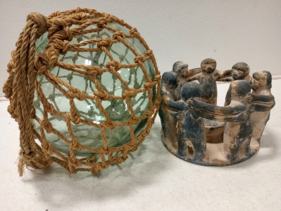 (1) Vintage Mayan Clay Pottery 7 Circle of Friends Viotive Candle Holder, Large Decorative Hanging Globe 12" in Diameter. Good Condition. Please inspect in person.