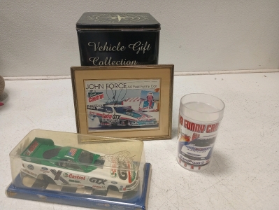 (1)Action Winner's Circle John Force Castrol GTX Funny Car 1:24 Scale Die Cast, (1) 2009 Funny Car Champion John Force Racing, Robert Hight, (1) Autographed John Force Funny Car Picture (1) Tin "Vehicle Gift Collection" Container. Items in Good Condition.