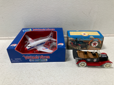 Vintage Flyer Die-Cast Bank + Texaco Maxwell Touring Car