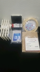 (1) Embroidery Stitch (1) Bag of Plexy Glass, (1) 240W USB4 Cable (2) Journals, (1) Bag of 8 IKEA Picture Frames (Standing)