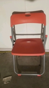 (7) Matching Folding Chairs- In Box! (Black and Orange)