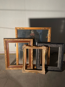 Bin full of Assorted Picture Frames, Mirrors, Pictures- Assorted Sizes