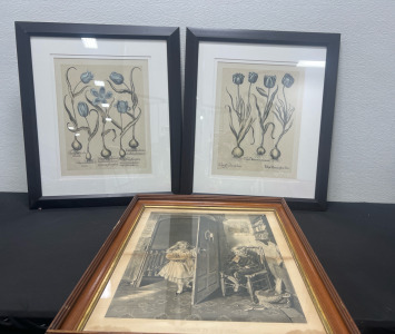 (3) Paintings Wood Frames Home Decor- Good Condition