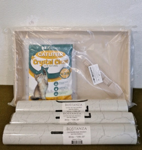 (1) Cat Litter Box W/ (1) 4.5-Lb Bag Of Crystal Clean Cat Litter & (3) 20" x 30" Bath/Floor Mats