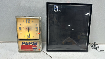 (1) Vintage Pepsi Light Up Clock, (1) Underwriters Labratories Indoor Electric Sign